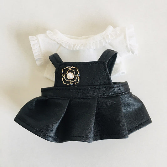 Labubu Doll Outfit - White Shirt & Rose Leather Skirt for 17cm Vinyl Doll