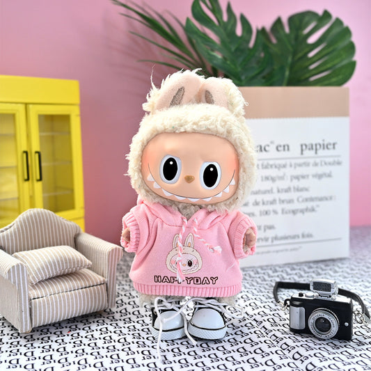 Labubu 17cm Doll Clothes Set - Trendy Sweatshirt & Denim Outfit