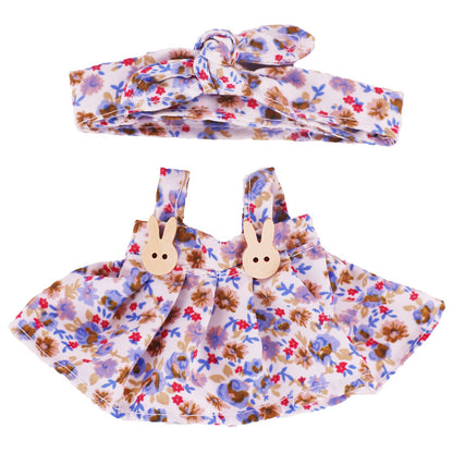 Labubu 17cm Doll Overalls & Headband Set - Floral Print