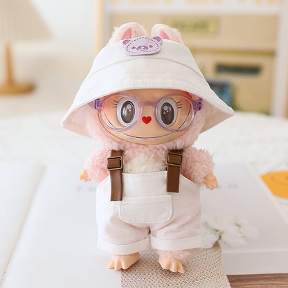 The first and second generation labubu sit party doll clothes the third generation cola vinyl blind box clothes fisherman hat suspenders pants suit