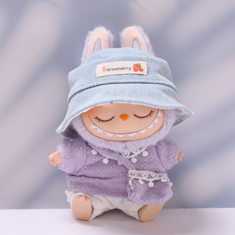 Labubu Doll Knitted Outfit with Four-Petal Flower - Pink & Purple
