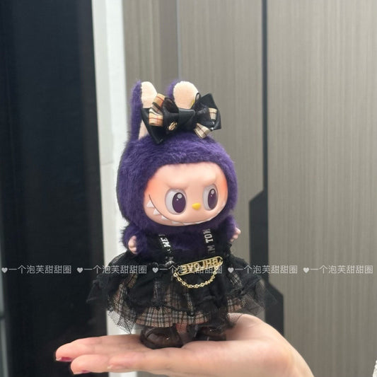 Labubu Doll Outfit - Berber Plaid Dress with Hair Clip & Shoes