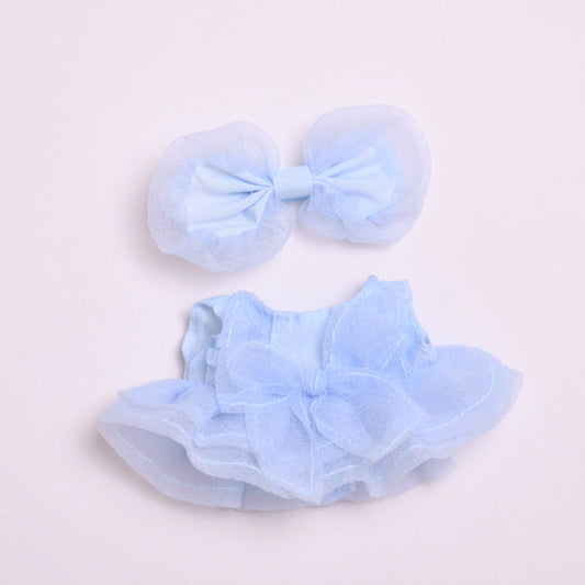Labubu Doll Pink & Blue Big Bow Sundress Outfit with Headwear for 17cm Vinyl Doll