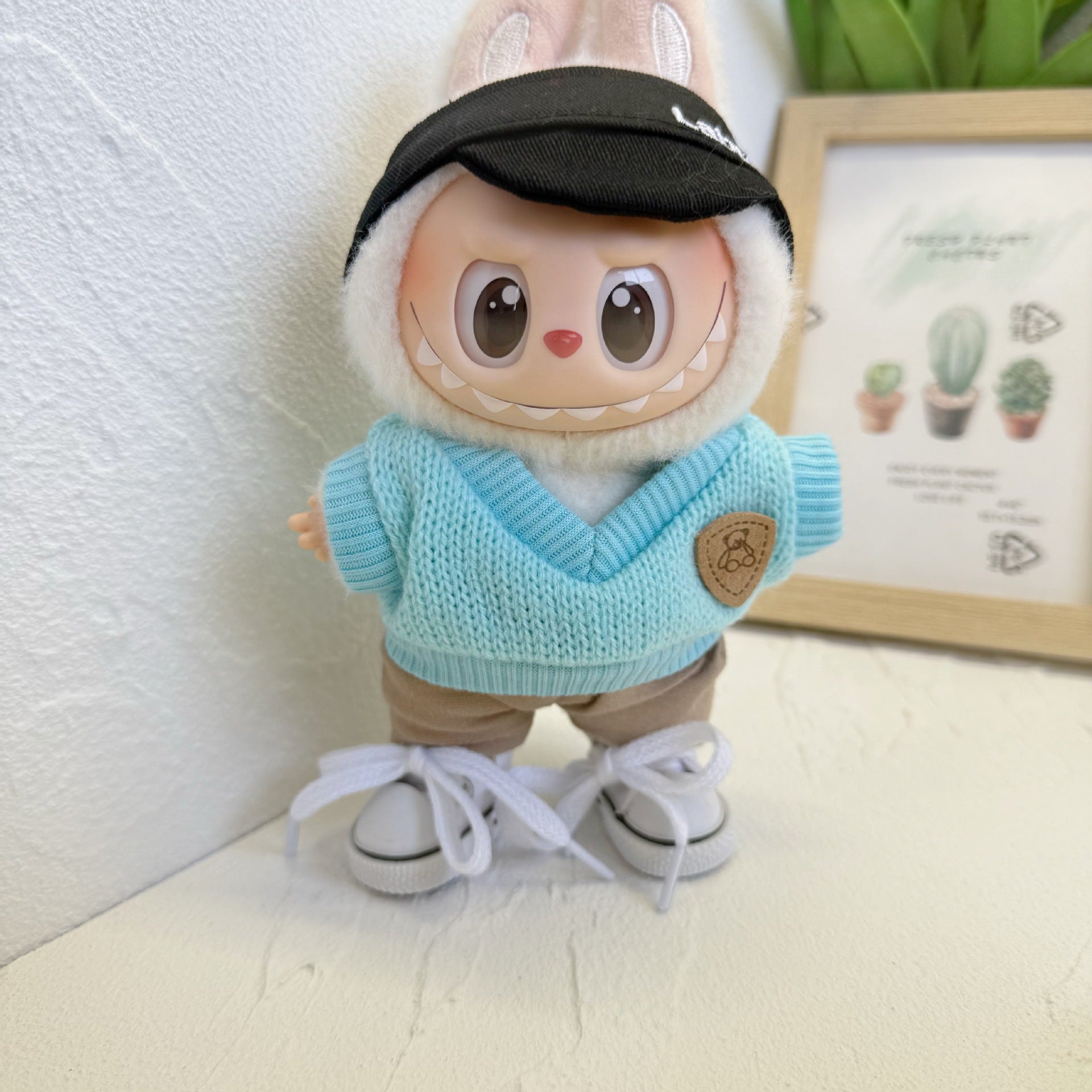 Labubu Sit Party Doll Coat Blue Knitted Pullover Two-Piece LABUBU for the First and Second Generation Clothes