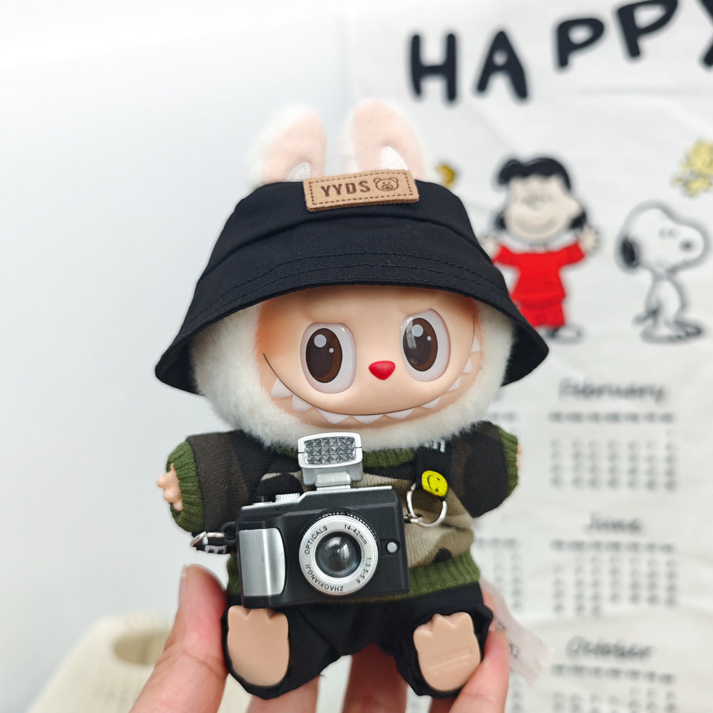 Labubu 17cm Doll Camouflage Outfit with Fisherman Hat & Accessories