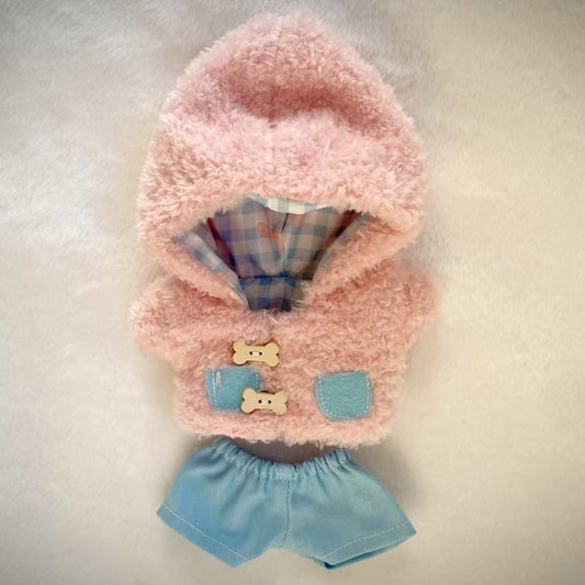 Labubu Doll Hooded Coat & Lace Shoes Set - Pink, Yellow, Blue, Green