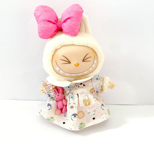 Bubble Mart 17cm Rab Cloth Pendant Sitting Party Doll Animal Print Skirt Rabbit Vest suit