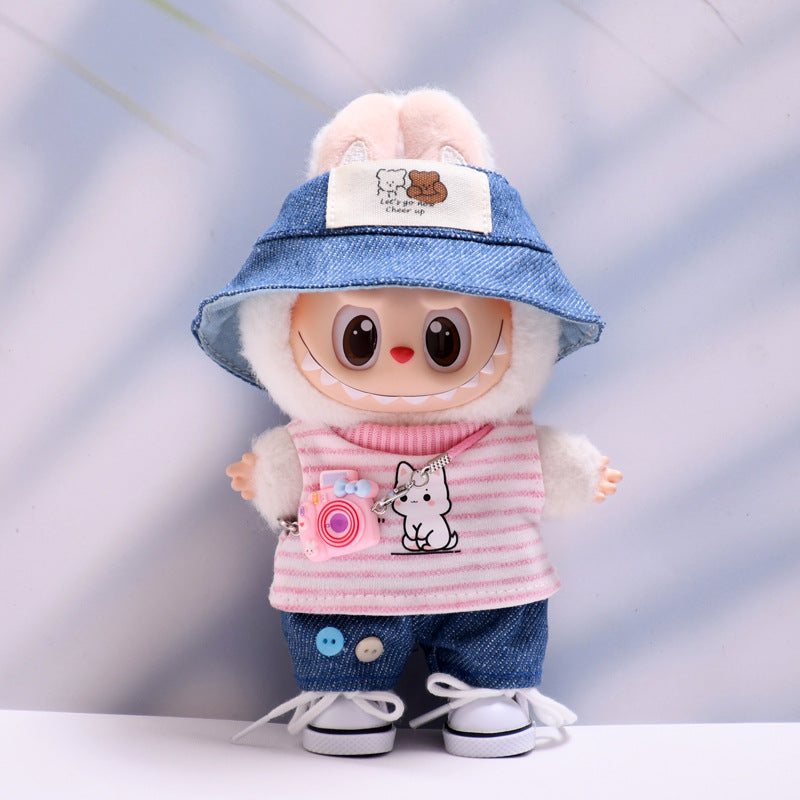 Only baby clothes] one, two and three generations of pendant labubu clothes grid striped small animal suit labubu baby clothes