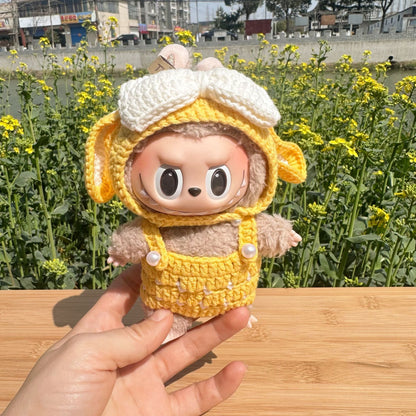 Rab cloth vinyl doll clothes handmade ear-drooping rabbit suit 17CM blind box LABUBU doll for spring