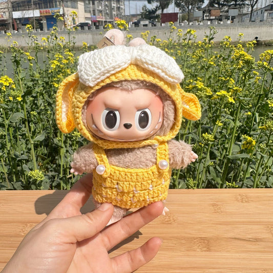 Rab cloth vinyl doll clothes handmade ear-drooping rabbit suit 17CM blind box LABUBU doll for spring