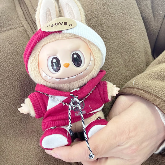 Clothes Only] LABUBU Doll Wearing Red and White LOVE Hair Strap for the First and Second Generation Blind Box