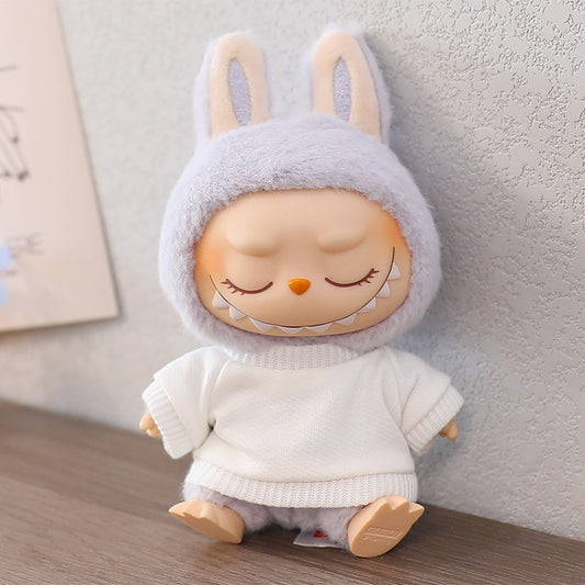 Rab cloth doll vinyl 17cm clothes doll labubu Macaron pendant clothing sweater strap pants hat shoes