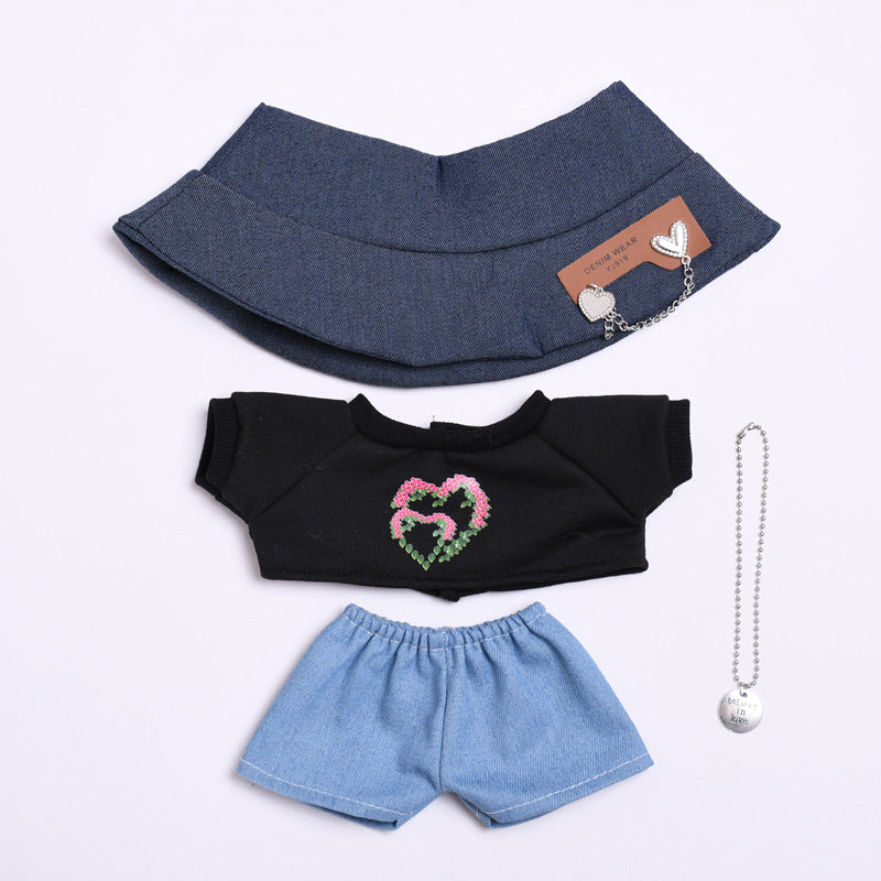 Only clothes] 38cm labubu doll love T-shirt jeans suit Labubu change clothes