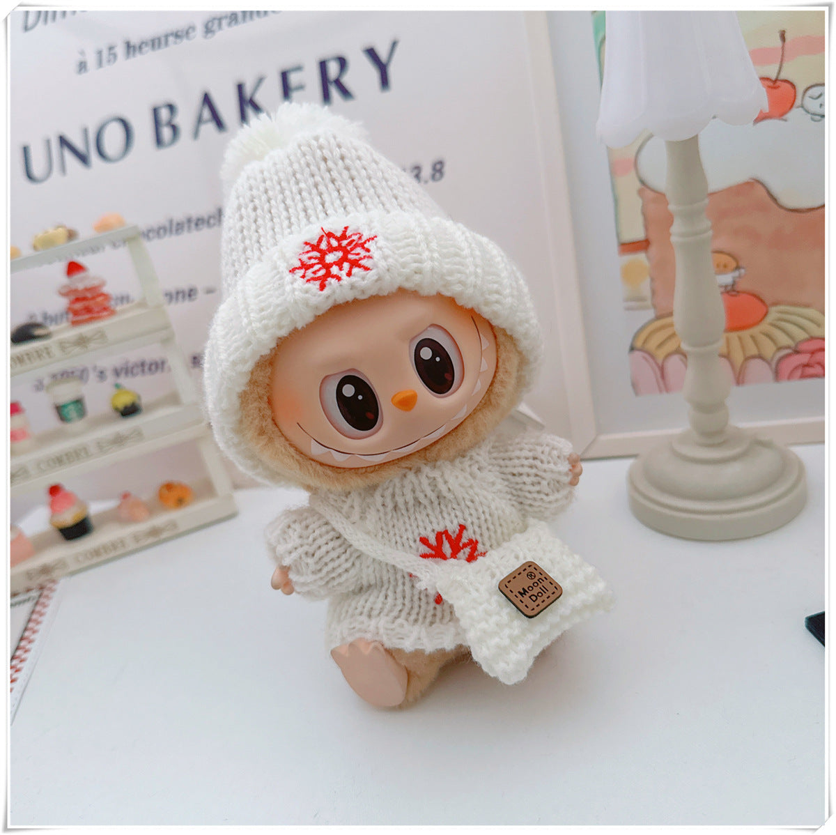 Labubu Doll Christmas Outfit - Snowflake & Gingerbread Man Sweater with Knitted Hat