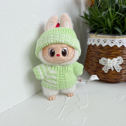 First and Second Generation Labubu Clothes Fresh Green Sweater Hat Suit Labubu Replacement 15cm 17cm Suitable