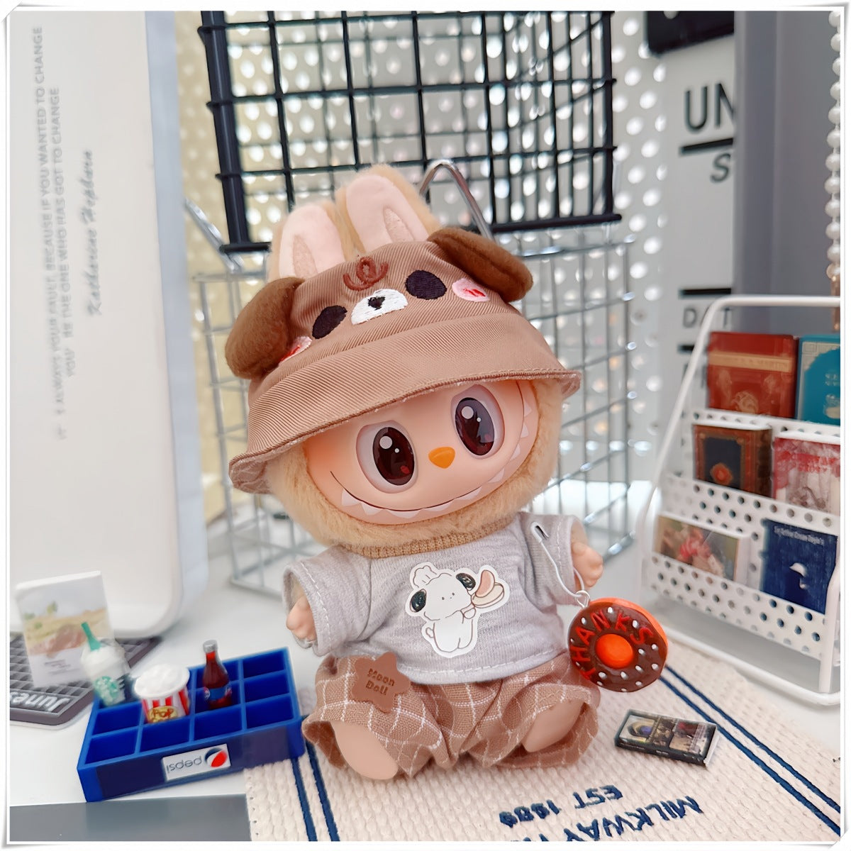 Labubu Doll Outfit - Plaid Suit, Hat & Accessories for 10cm & 17cm Dolls