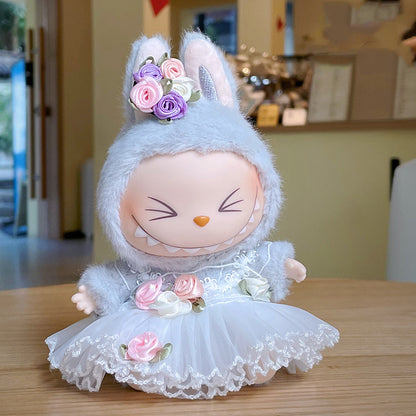 Labubu Doll Straw Hat & Outfit Set for 17cm Vinyl Doll