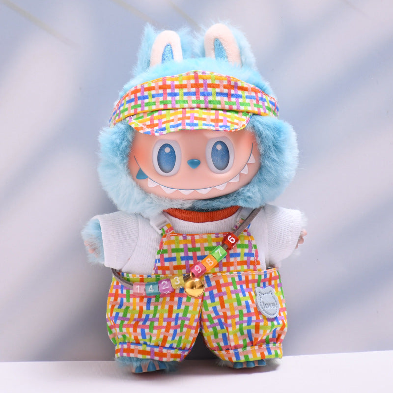 Only baby clothes] one, two and three generations of pendants labubu clothes plaid little suspenders pants cloth doll clothes