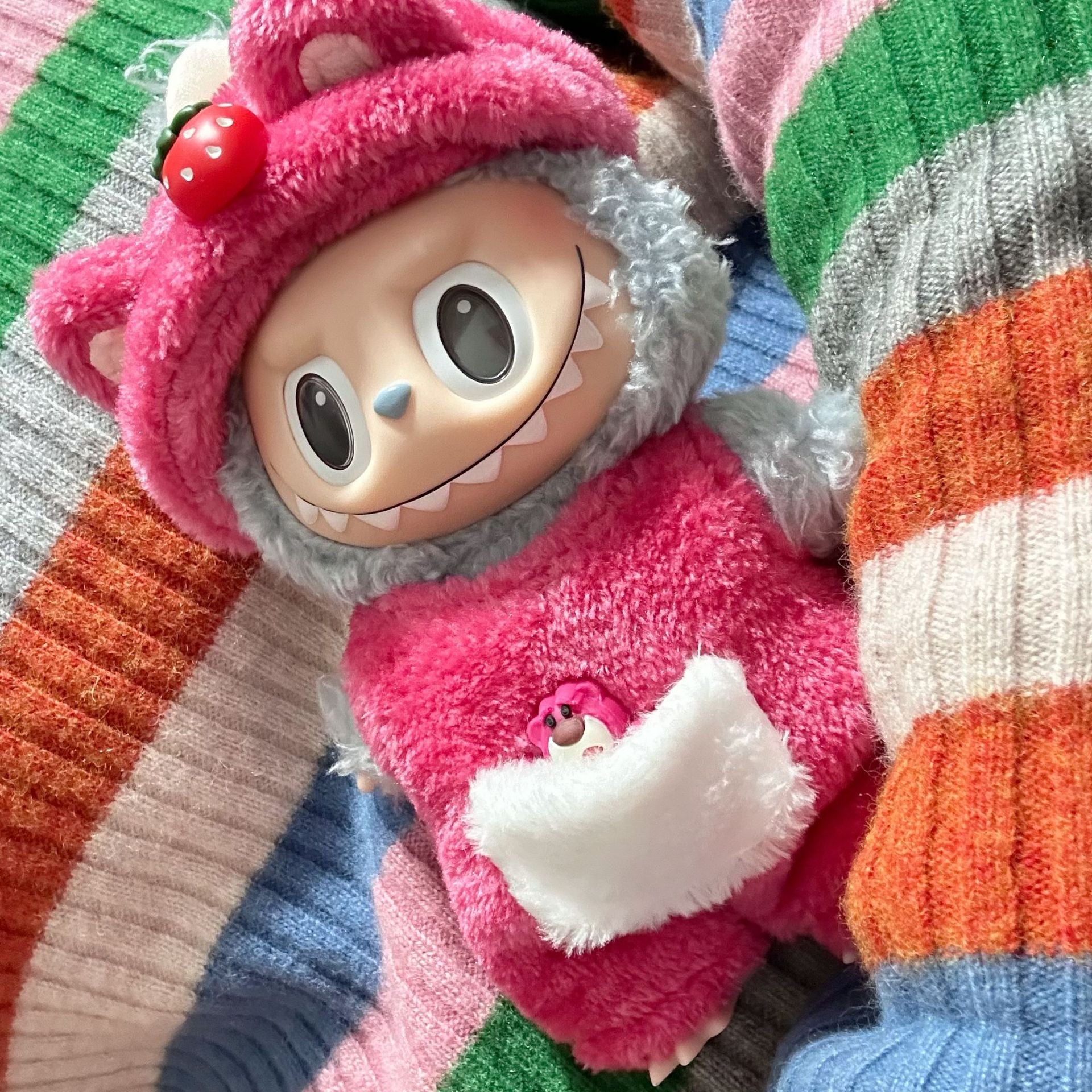 Only clothes] 17CM cloth cloth clothes key chain LABUBU big ear dog powder pig elk suit pendant spot
