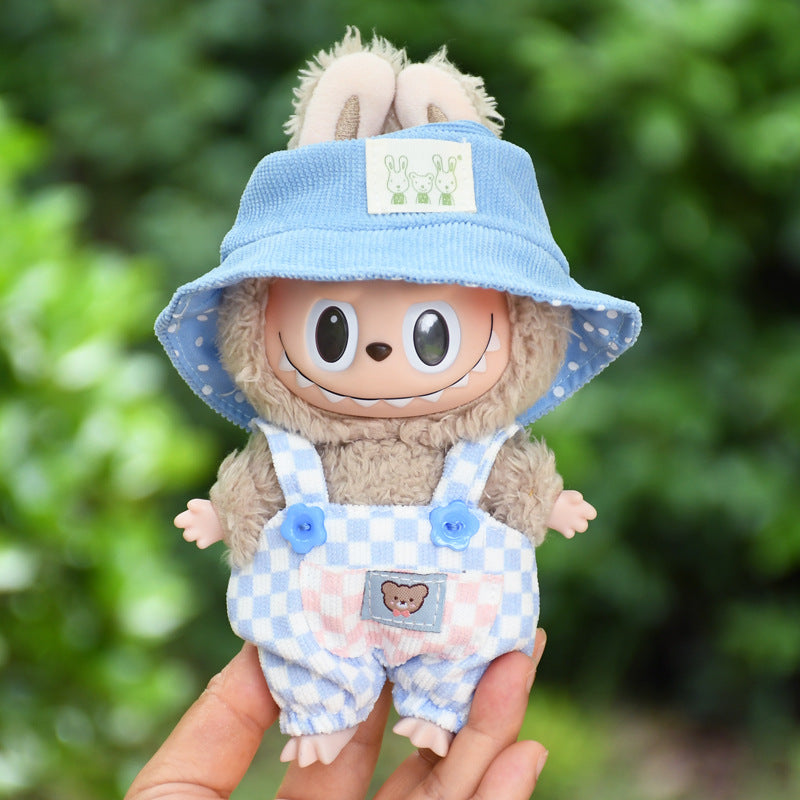 Only clothes] blind box 17cm pendant cloth cloth clothes plaid suspenders vinyl labubu cute baby pants