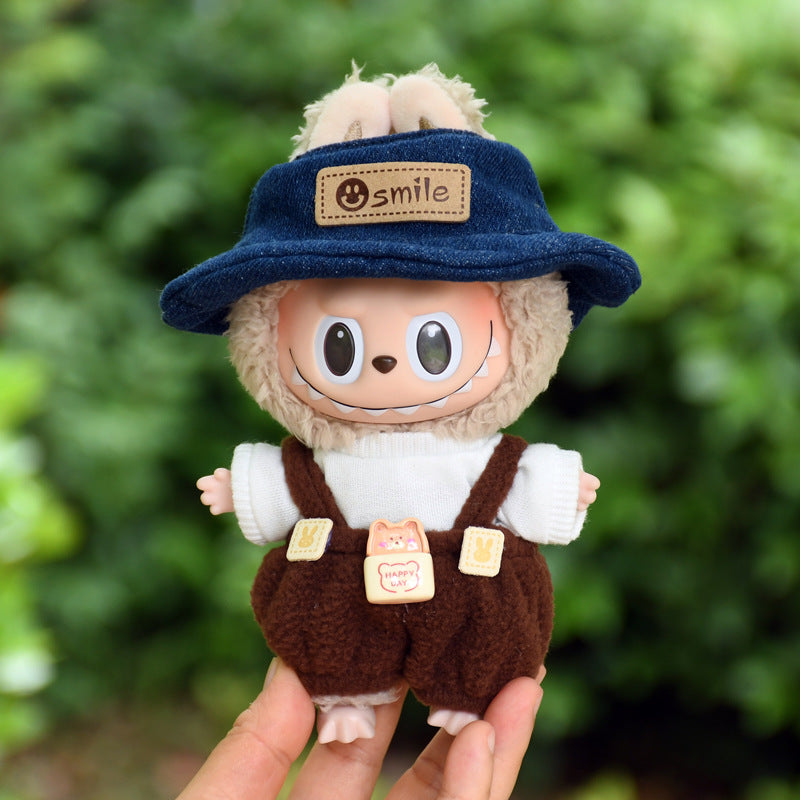Pants Only] Macaron labubu Pendant Clothes Bear Brown Suspenders 17cm Labu Lovely Pants