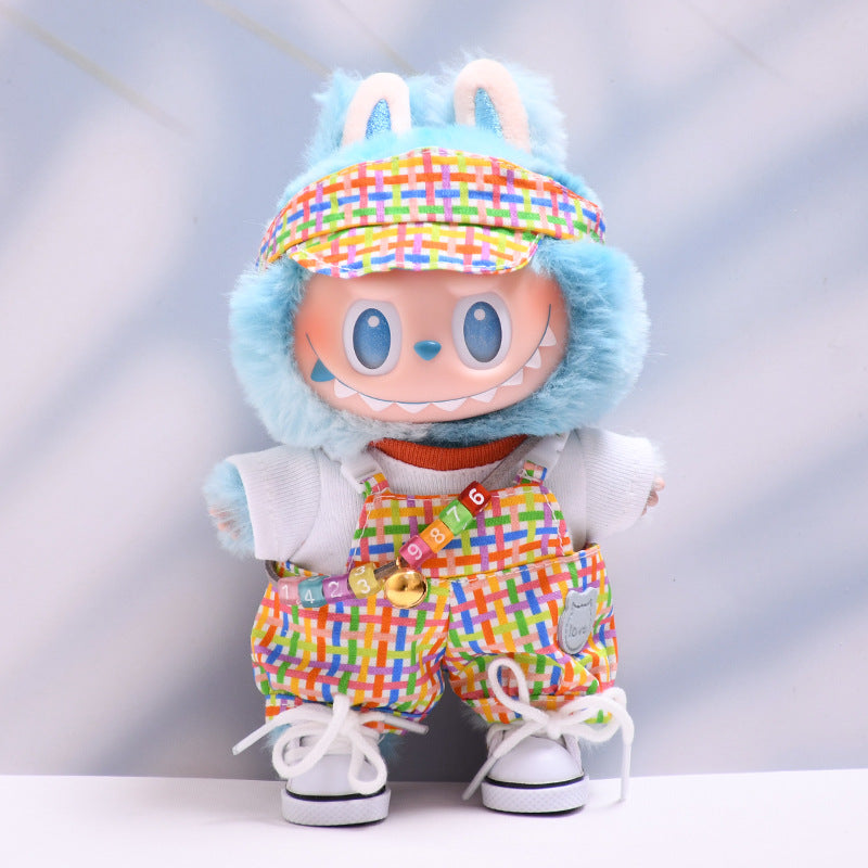 Only baby clothes] one, two and three generations of pendants labubu clothes plaid little suspenders pants cloth doll clothes