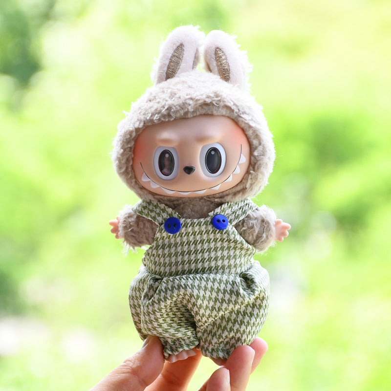 Labubu Doll Baby Clothes Outfit - 17cm Houndstooth Suspenders & Pants