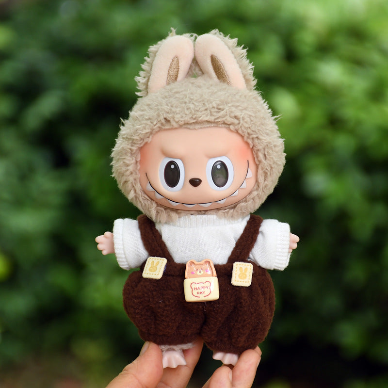 Pants Only] Macaron labubu Pendant Clothes Bear Brown Suspenders 17cm Labu Lovely Pants