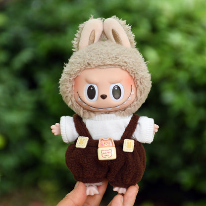 Pants Only] Macaron labubu Pendant Clothes Bear Brown Suspenders 17cm Labu Lovely Pants