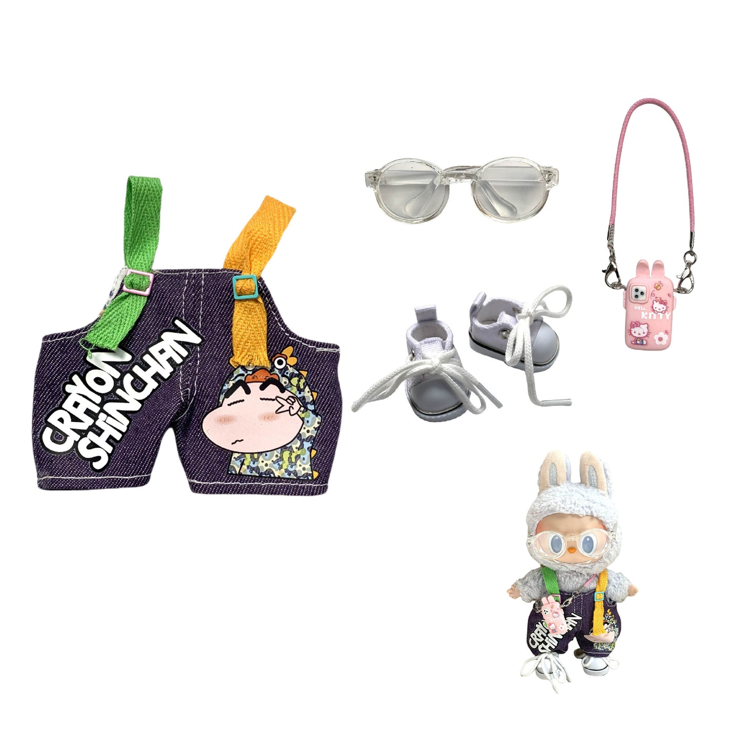 Labubu Doll Crayon Shin-chan Overalls Outfit with Accessories for 17cm Doll