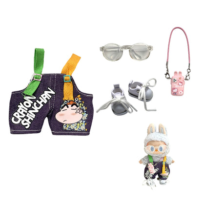 Labubu Doll Crayon Shin-chan Overalls Outfit with Accessories for 17cm Doll