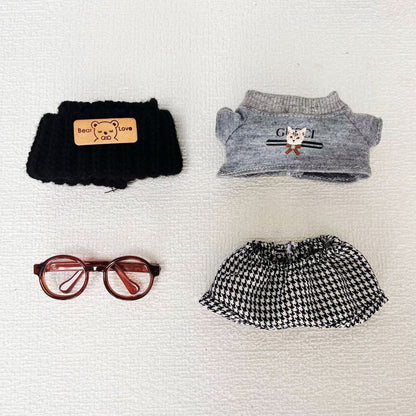 Labubu Doll Outfit - Cat T-Shirt with Houndstooth Pants & Accessories for 17cm Labubu