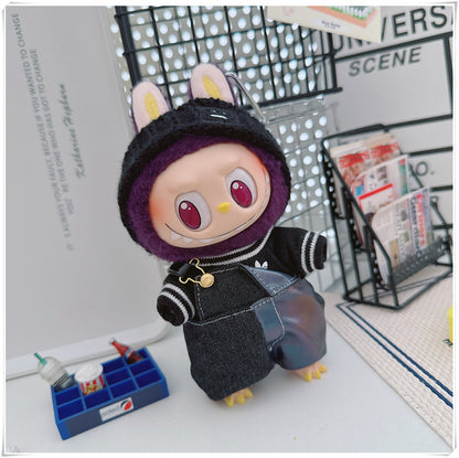 Labubu Doll Outfit - One Shoulder Cool Overalls & T-Shirt Set