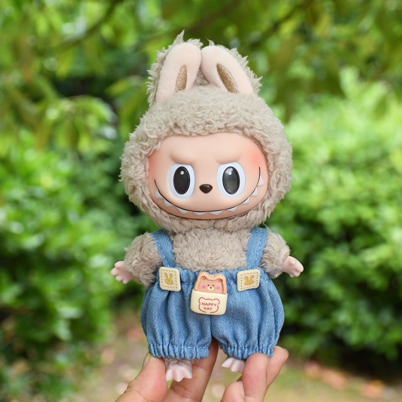 Pants Only] Macaron labubu Pendant Clothes Bear Brown Suspenders 17cm Labu Lovely Pants