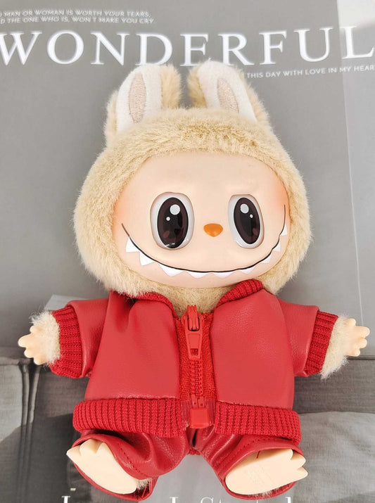 Labubu Doll Leather Jacket Outfit Set with Accessories for 17cm Vinyl Doll