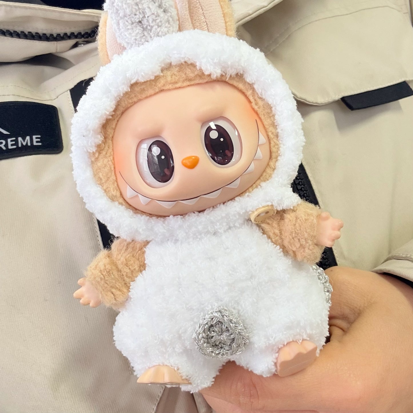 Clothes Only] Macaron Labubu Clothes Pure Hand-made White Angel Dinosaur suit Pendant LABUBU Doll Clothes