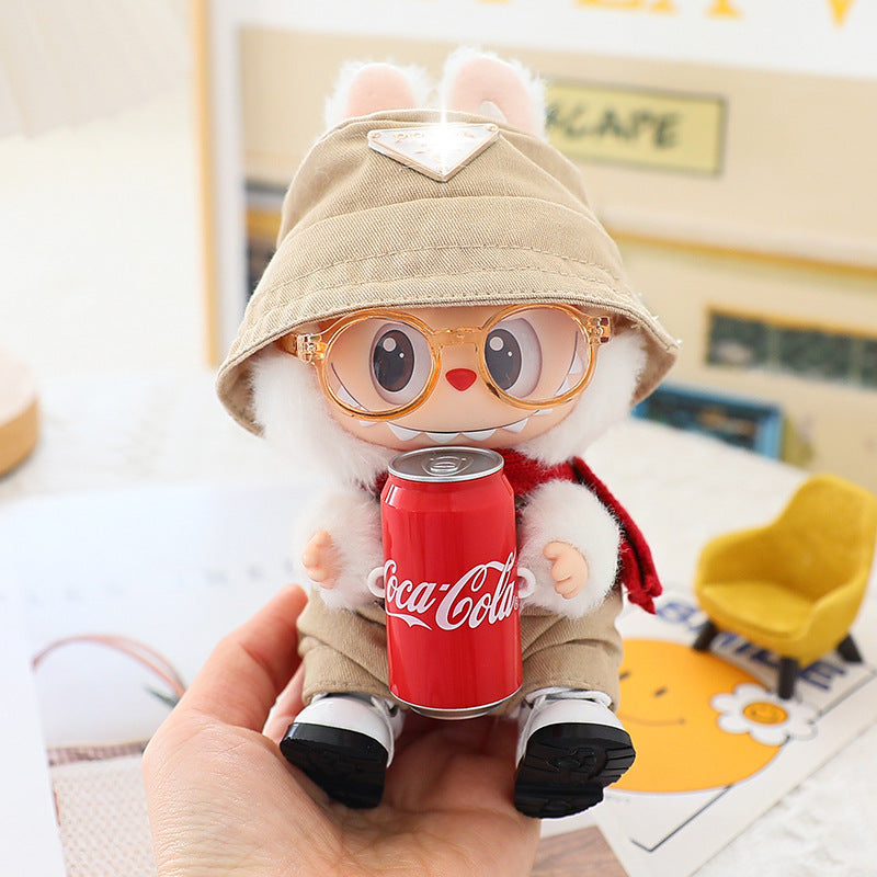 17cm Labubu Fisherman Hat Macaron Vinyl Face Labubu Doll Doll Triangle suit Glasses