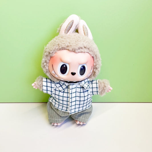 15cm blind box pull cloth pendant clothes casual two-piece macaron labubu pendant doll plaid suit