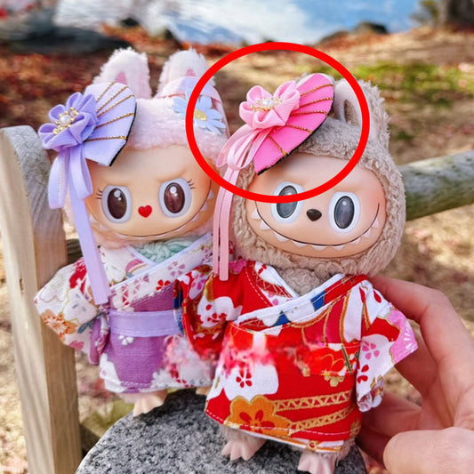 Labubu Doll Coat - Purple & Red Kimono with Hair Accessories