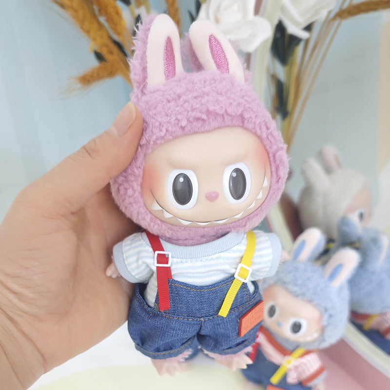 Labubu doll clothes for 17cm plush vinyl Labubu pendant clothes candy suspenders suit change