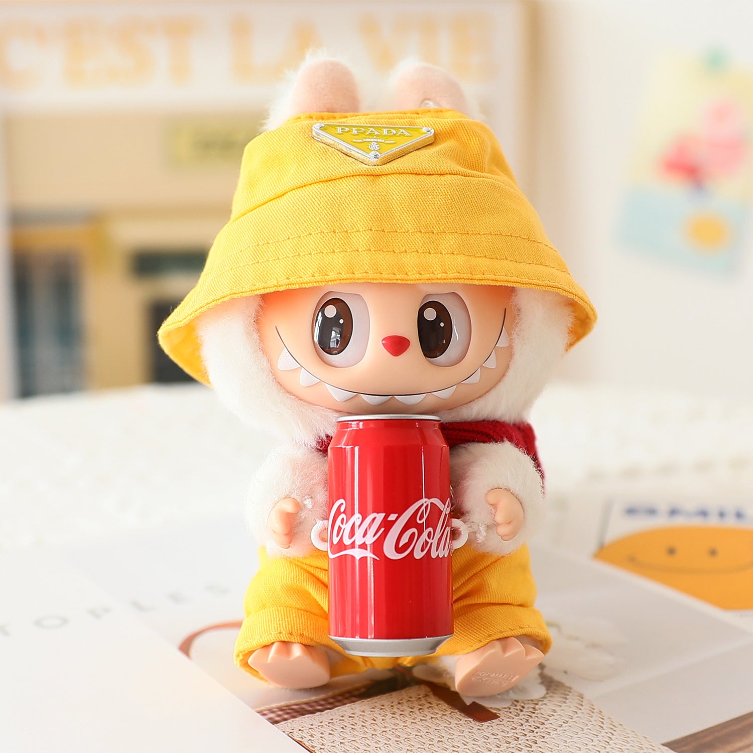 17cm Labubu Fisherman Hat Macaron Vinyl Face Labubu Doll Doll Triangle suit Glasses