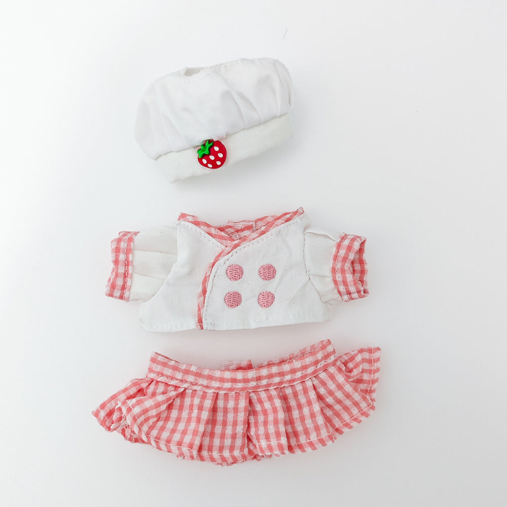 Labubu Doll Outfit - Sweetheart Strawberry Chef & Colorful Skirt for 15-17cm Pendant