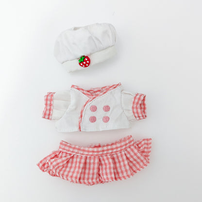 Labubu Doll Outfit - Sweetheart Strawberry Chef & Colorful Skirt for 15-17cm Pendant