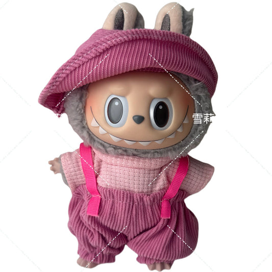 Labubu Doll Outfit - 17cm Baby Clothes with Straw Hat & Sling Dress