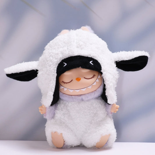 Labubu Doll Lamb Jumpsuit Outfit - Black & Flesh Two-Piece Set