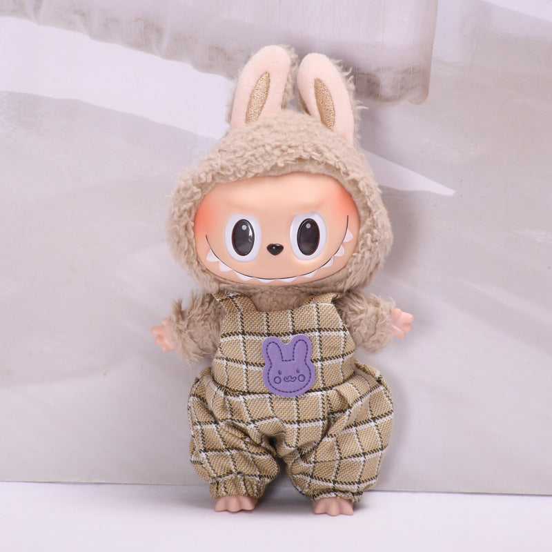 Labubu Doll Baby Clothes Outfit - 17cm Houndstooth Suspenders & Pants