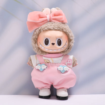 Labubu Doll Love Cloud Overalls Suit with Pink Glasses & White Shoes