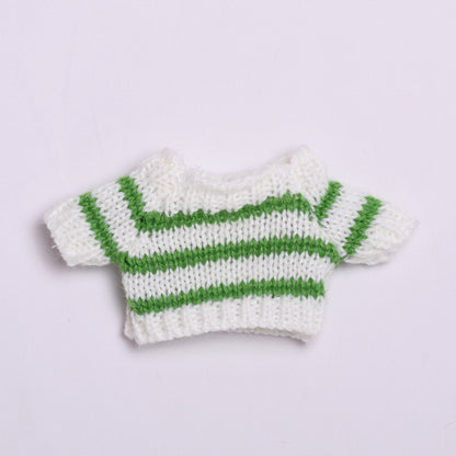 Labubu Doll Light Green Striped Sweater & Plush Hat Outfit