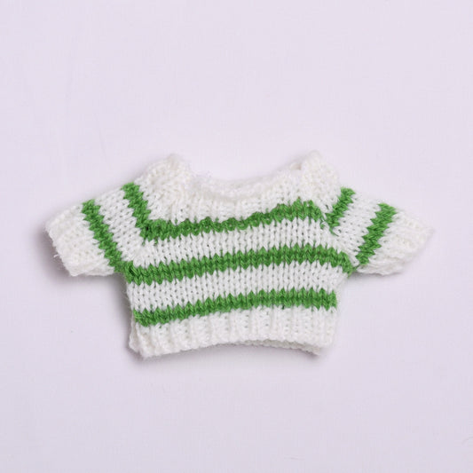 Labubu Doll Light Green Striped Sweater & Plush Hat Outfit