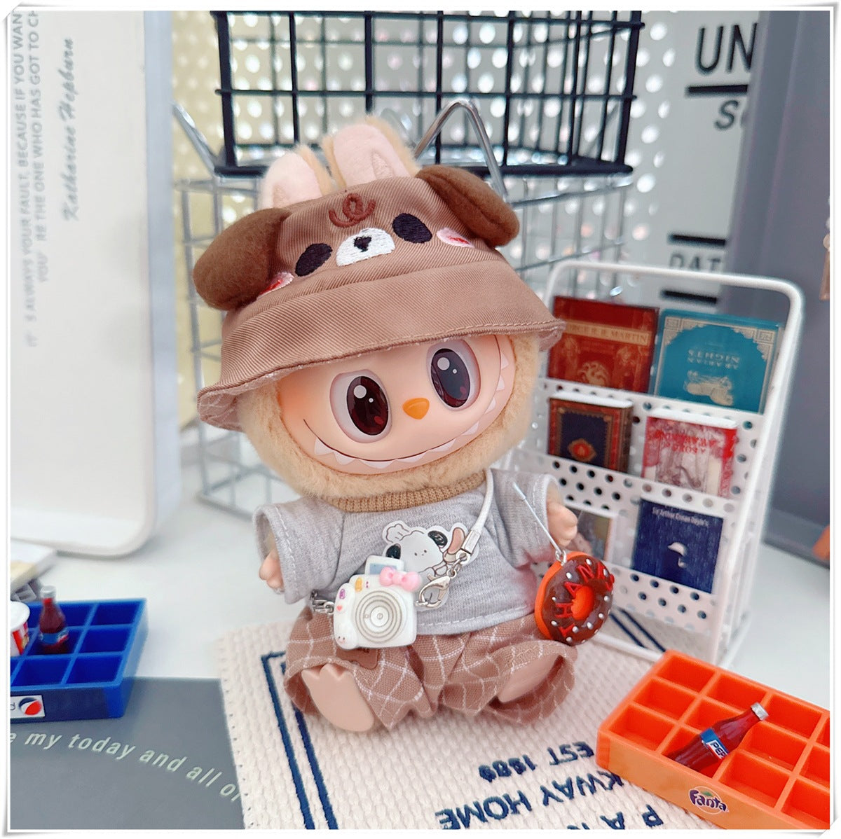 Labubu Doll Outfit - Plaid Suit, Hat & Accessories for 10cm & 17cm Dolls